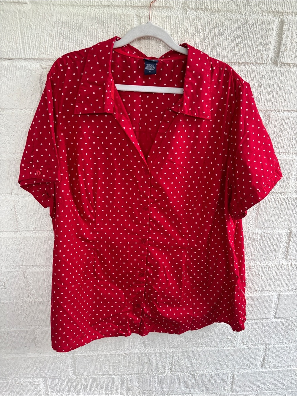 Basic Editions Red Polka Dot Button-Down Cotton Blouse sz 3X